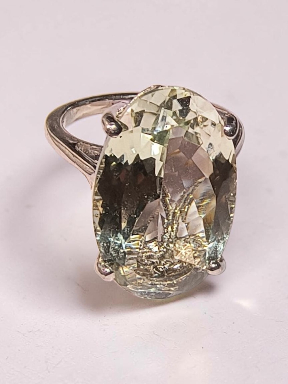 D'Joy Sterling Silver Prasiolite (Green Amethyst) Oval Cocktail Ring